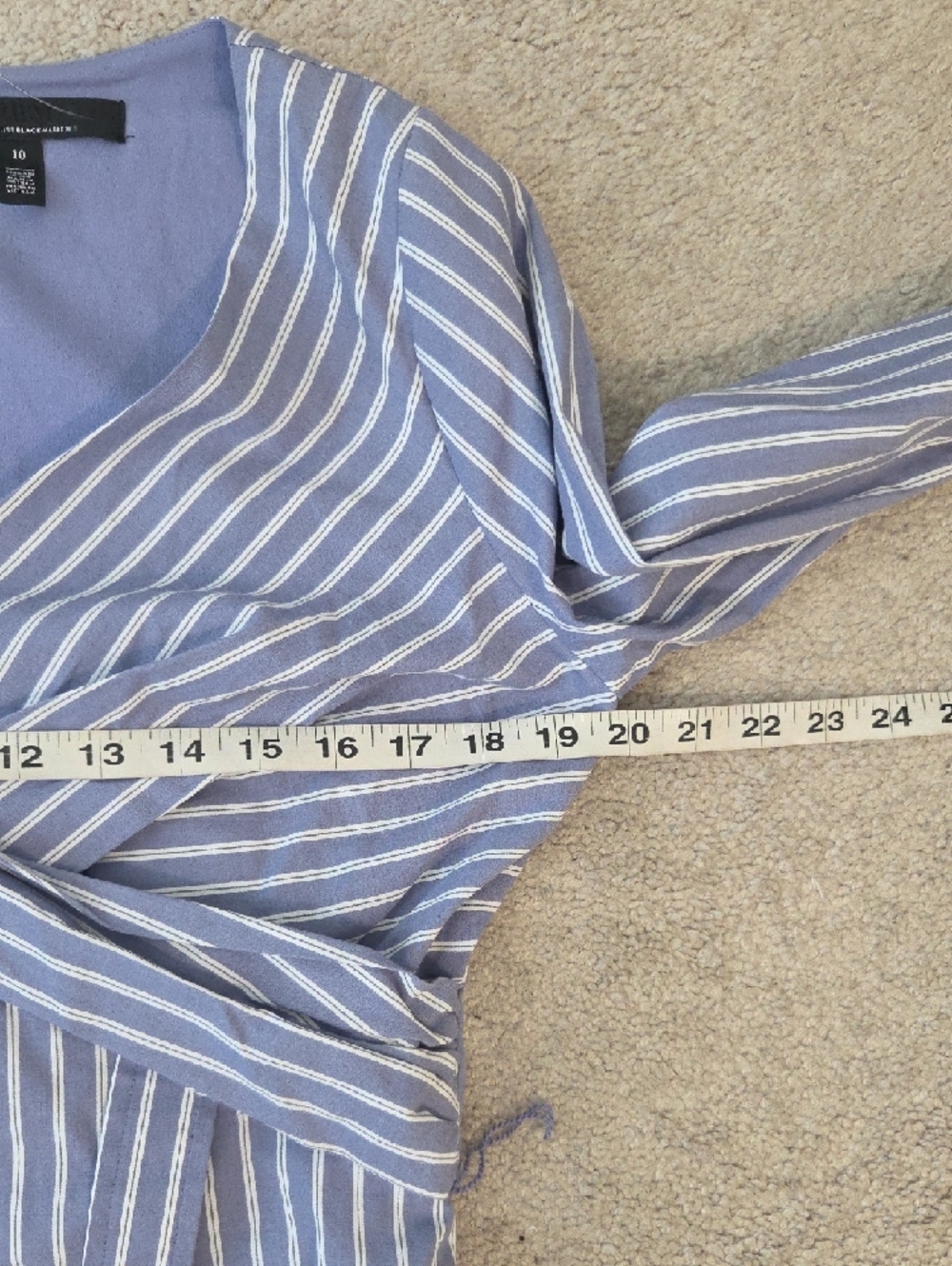WHBM Poplin Striped Wrap Midi Shirt Dress in Light Blue and White NWOT - Picture 10 of 15